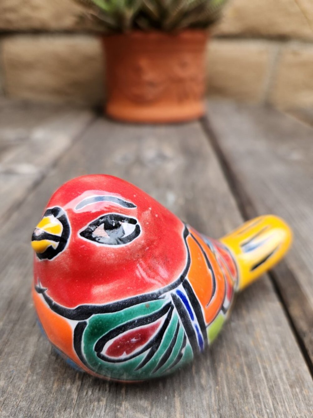 3.75" Talavera Gold Finch Bird Statue RED/ORANGE/GOLD TAIL Garden Home Decor